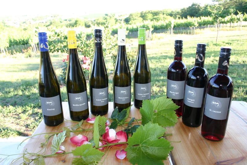 Sortiment der Weinflaschen von Weinbau Böck